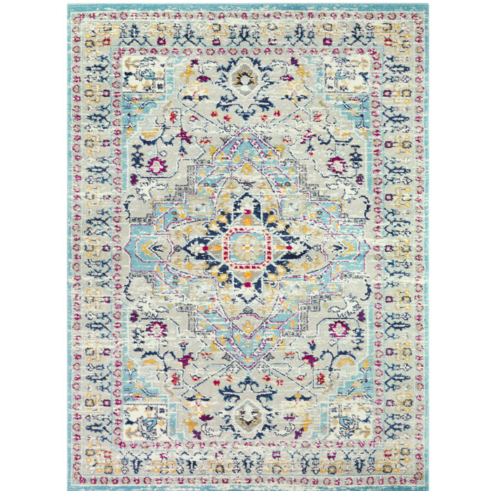Bungalow Rose Stoudt Oriental Yellow/Teal Area Rug Wayfair